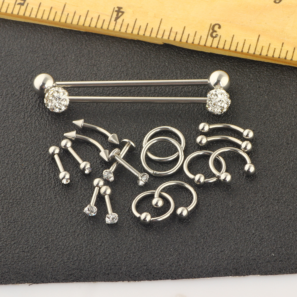 18 Pcs Stainless Steel Piercing Set Industrial Earring Nose Ring Eyebrow Lip Jewelry - Image 2