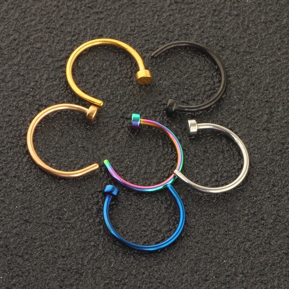 Stainless Steel C-Shape Nose Ring Nose Stud 6 Color Mixed Set - Popular Body Piercing Jewelry for Europe and US Amazon Supply - Image 5
