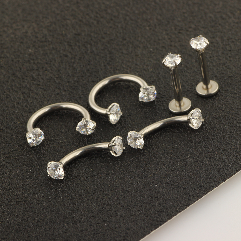 6-Piece Stainless Steel Zircon Eyebrow Nose Lip Piercing Jewelry Set - Diamond Shape Studs for Ear Eyebrow Nose Lip - Image 3