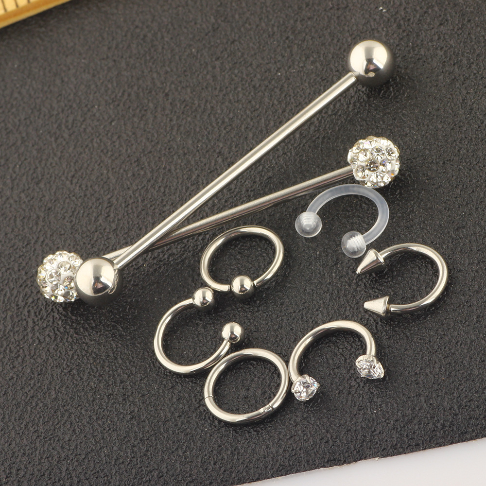 8-Piece Body Piercing Jewelry Set Nose Ring Eyebrow Lip Labret Long Bar Industrial Earrings Stainless Steel - Image 5
