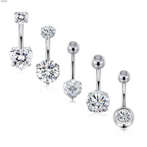 Amazon Hot Sale 5 Piece Stainless Steel Belly Button Rings Set - Fashionable Body Piercing Jewelry for Men and Women