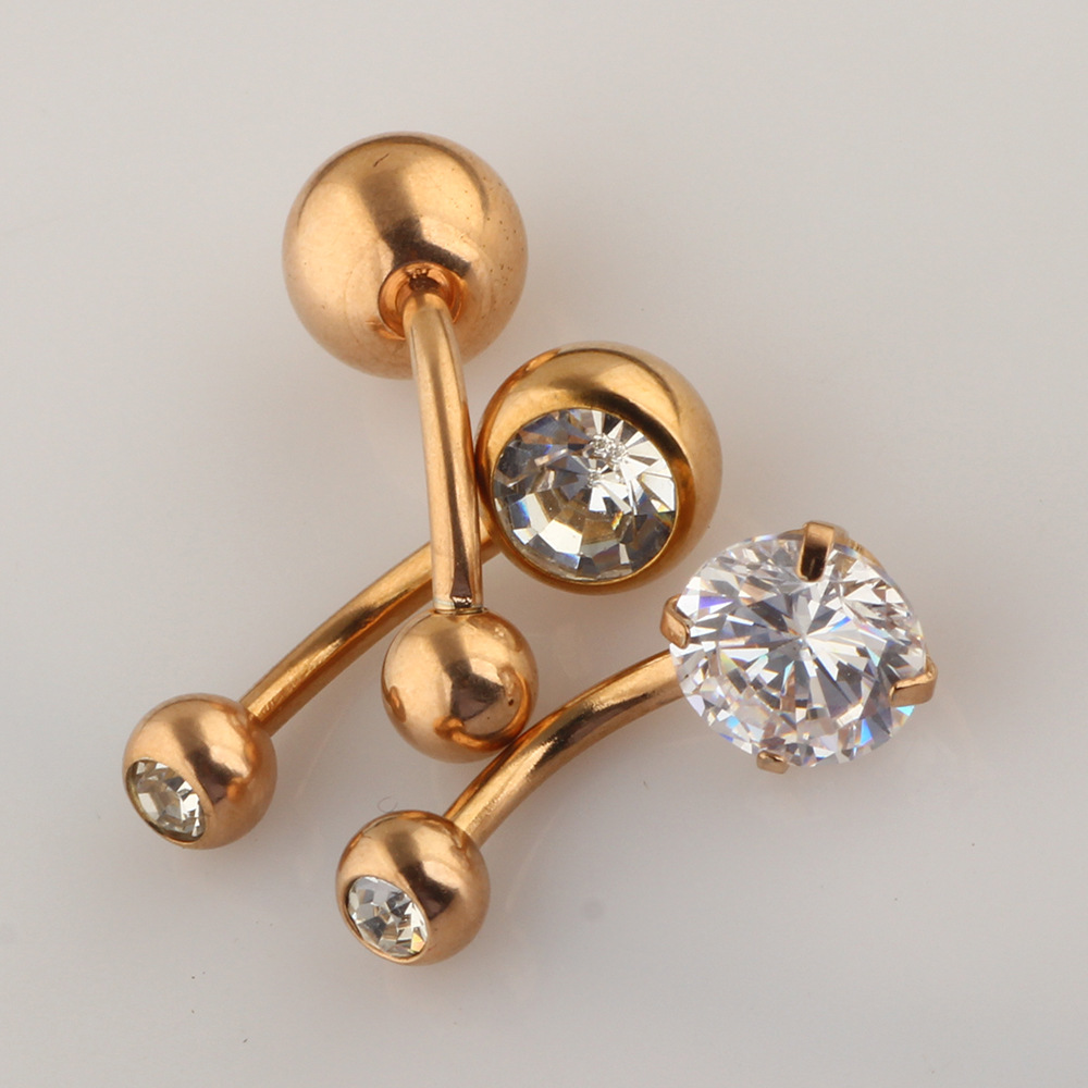 3-Piece Gold Belly Button Ring Set Stainless Steel Zircon Body Piercing Jewelry Wholesale - Image 5