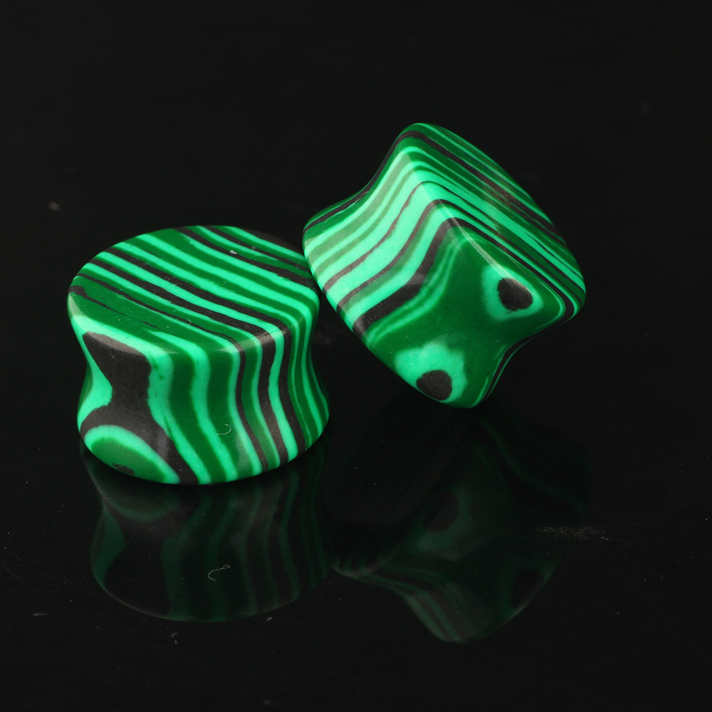 Malachite Real Stone Ear Expander Ear Tunnels Stretching Jewelry for Gauged Ears - Image 4