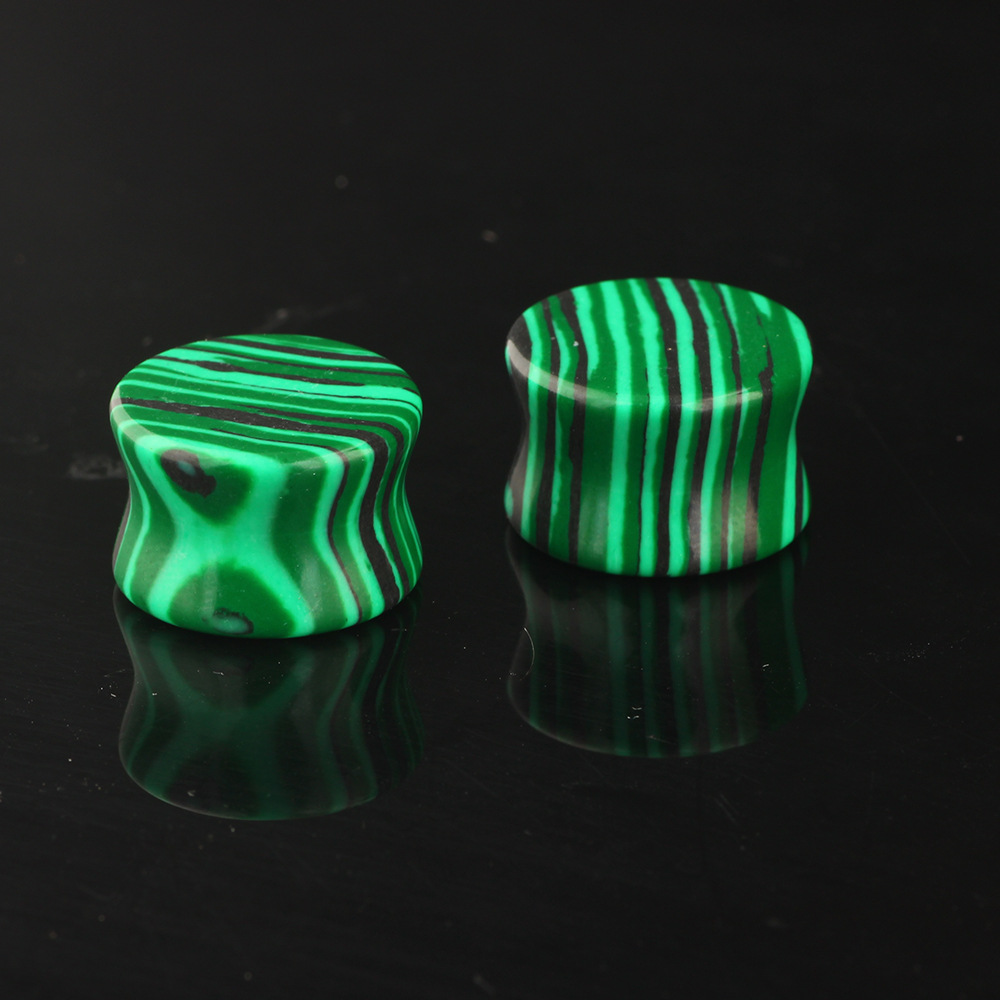 Malachite Real Stone Ear Expander Ear Tunnels Stretching Jewelry for Gauged Ears - Image 2
