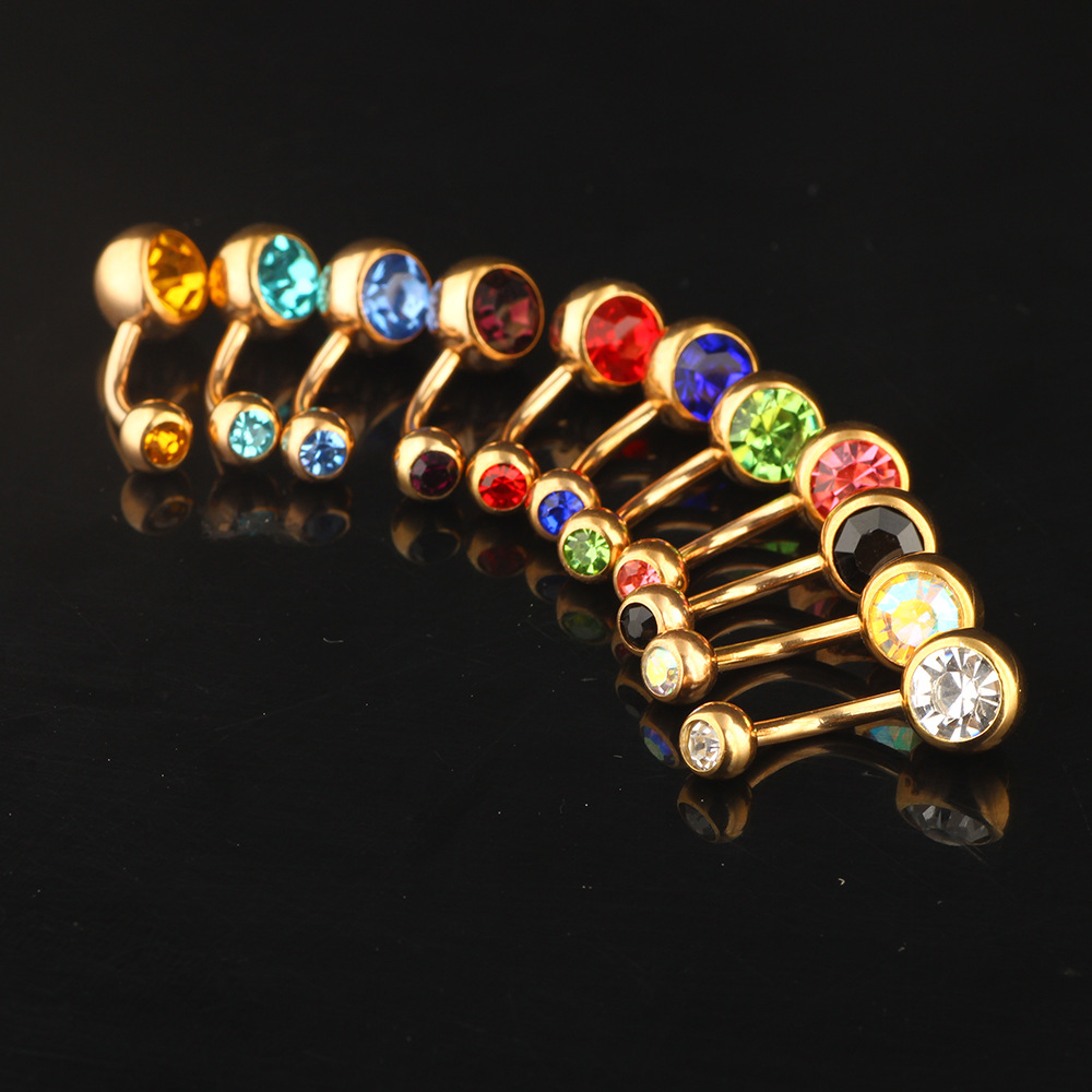 Rose Gold Double Diamond Belly Button Ring Stainless Steel Umbilical Piercing Jewelry - Image 4