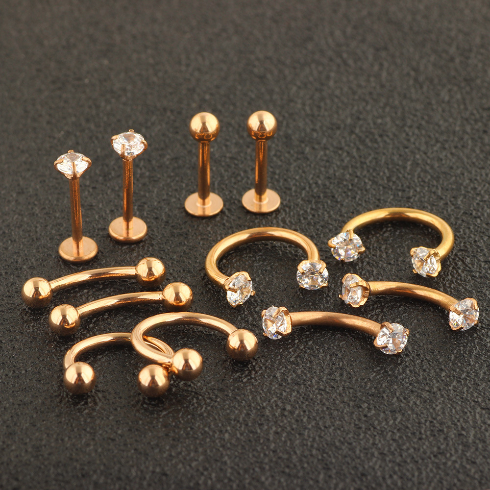 12-Piece Stainless Steel Diamond Stud Earrings Nose Lip Tongue Piercing Jewelry Set - Image 2