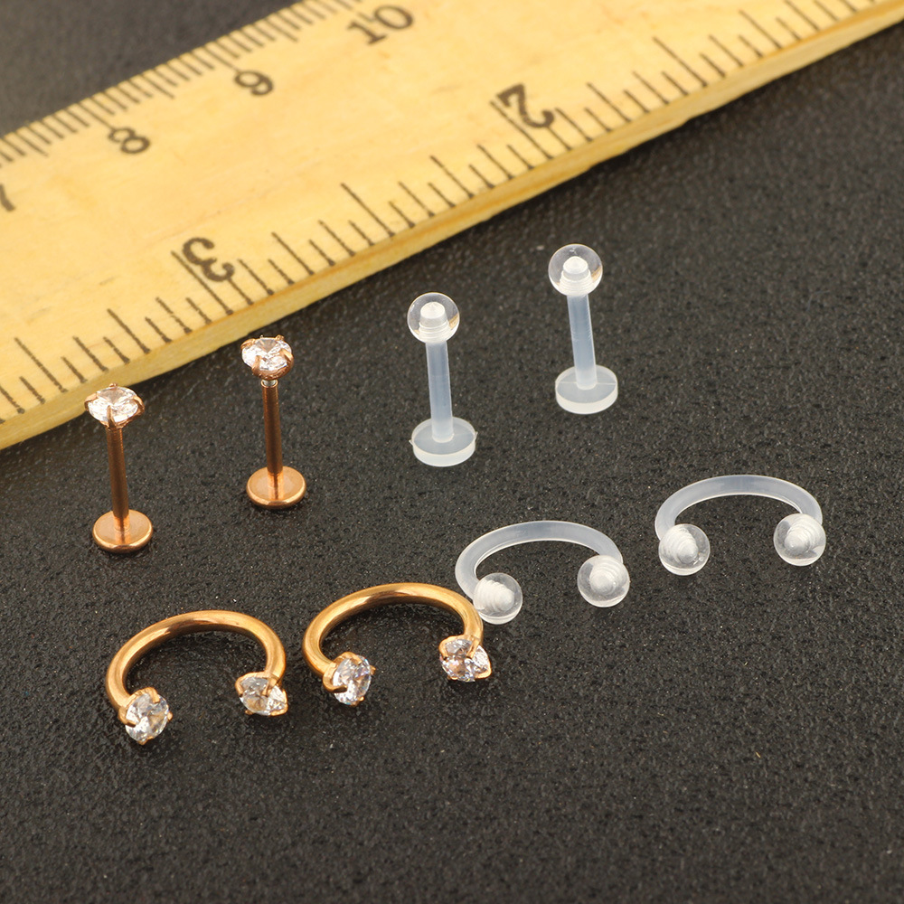 8-Piece Stainless Steel Diamond Earrings Nose Nail Lip Piercing Jewelry Set - Wish Amazon Hot Selling New Chinese Style - Image 3