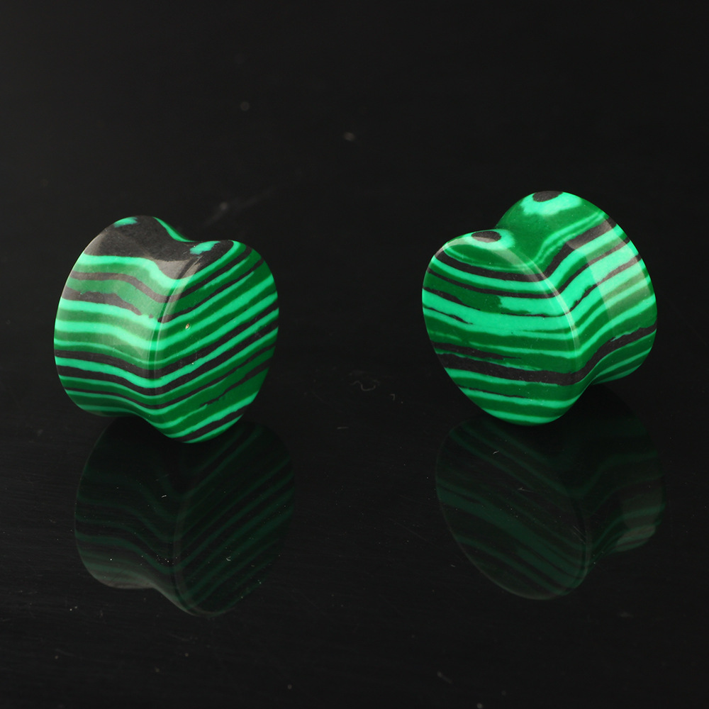 Malachite Real Stone Ear Expander Ear Tunnels Stretching Jewelry for Gauged Ears - Image 5