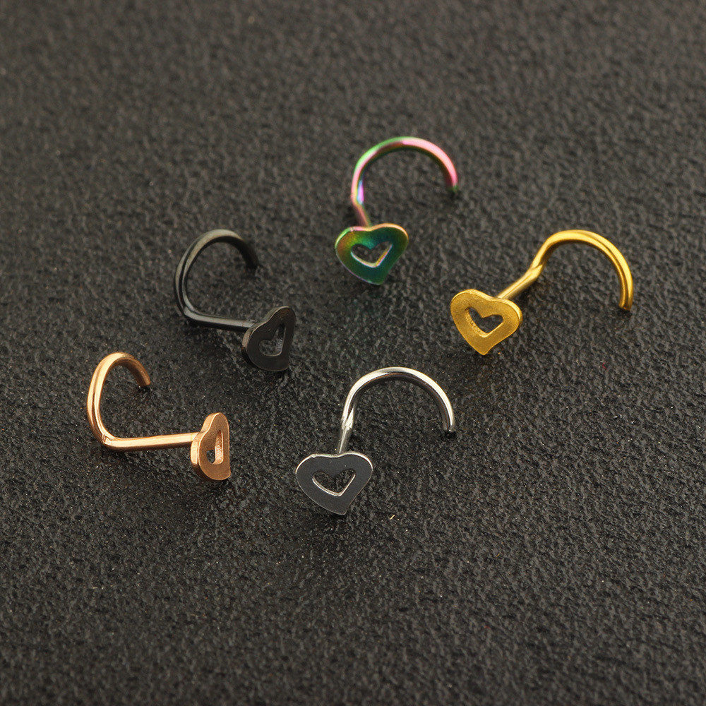 New Love Shaped Hook Nose Nail Stainless Steel Hollow Heart Nose Ring Body Piercing Jewelry - Image 4