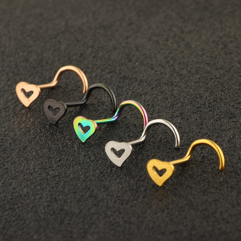 New Love Shaped Hook Nose Nail Stainless Steel Hollow Heart Nose Ring Body Piercing Jewelry - Image 2
