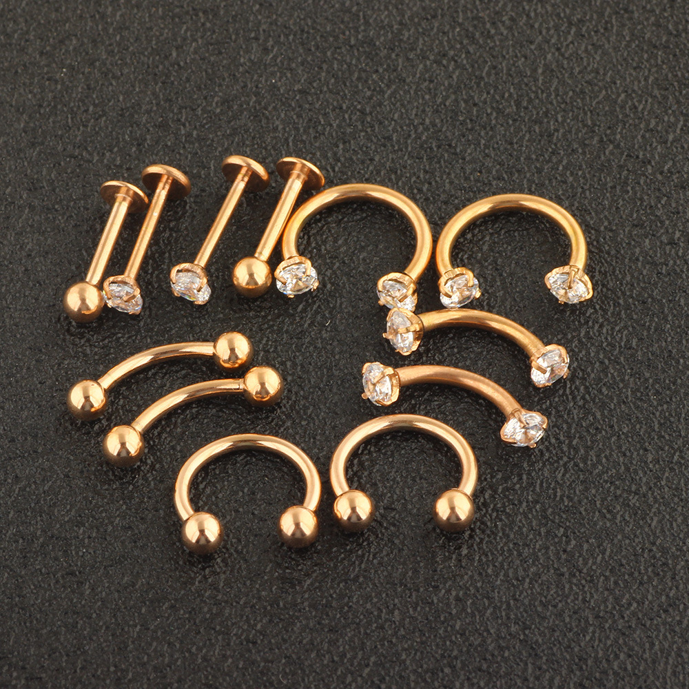 12-Piece Stainless Steel Diamond Stud Earrings Nose Lip Tongue Piercing Jewelry Set - Image 3