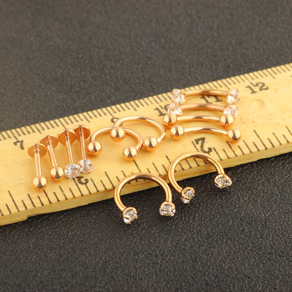 12-Piece Stainless Steel Diamond Stud Earrings Nose Lip Tongue Piercing Jewelry Set - Image 5