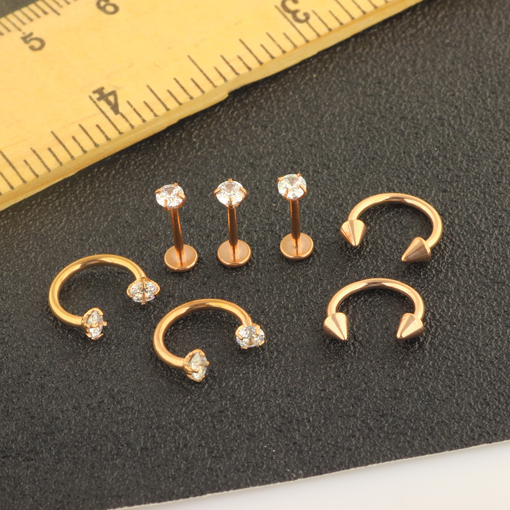 7-Piece Stainless Steel Diamond Earring Nose Nail Lip Tongue Piercing Jewelry Set - Image 4