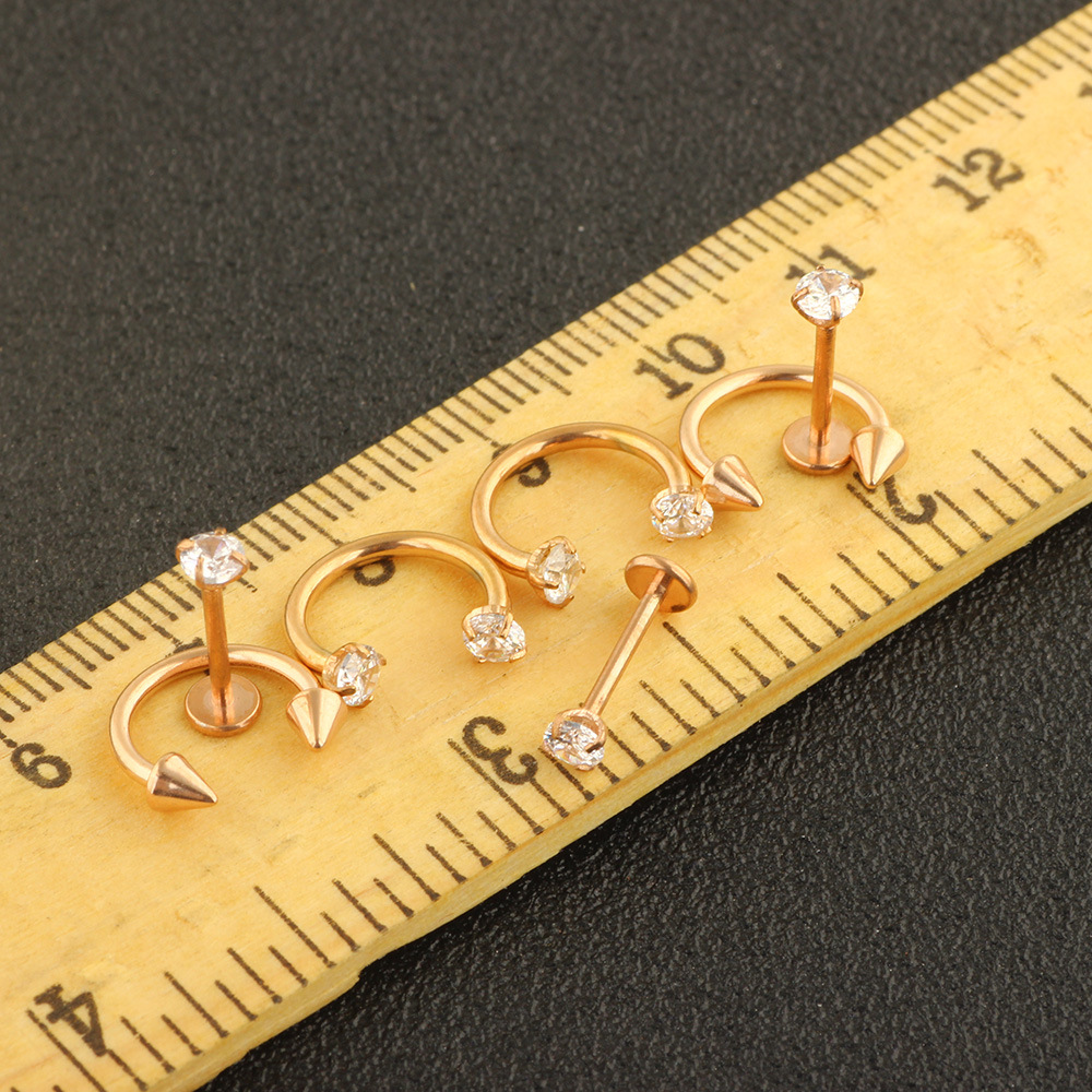 7-Piece Stainless Steel Diamond Earring Nose Nail Lip Tongue Piercing Jewelry Set - Image 5