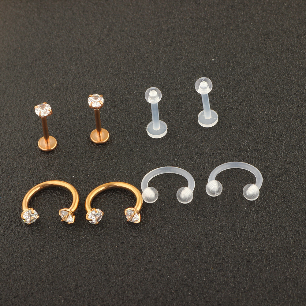 8-Piece Stainless Steel Diamond Earrings Nose Nail Lip Piercing Jewelry Set - Wish Amazon Hot Selling New Chinese Style - Image 2