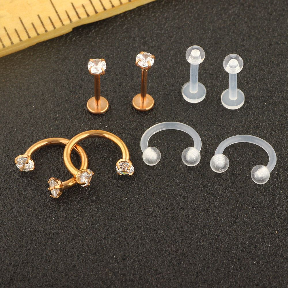 8-Piece Stainless Steel Diamond Earrings Nose Nail Lip Piercing Jewelry Set - Wish Amazon Hot Selling New Chinese Style - Image 4