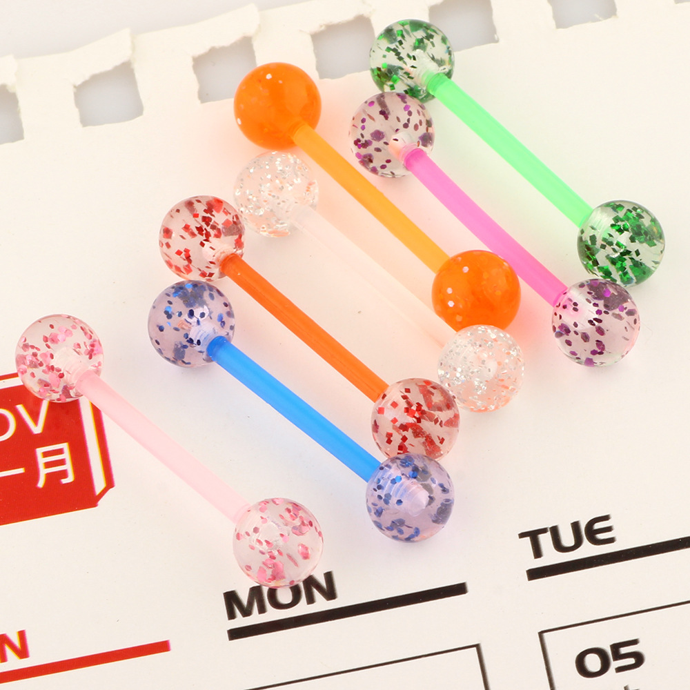European American Acrylic Sequin Tongue Nail Tongue Ring Soft Rod Cross Border Body Piercing Jewelry - Image 4