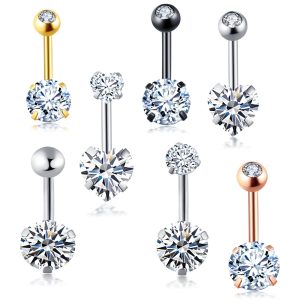 New Small Navel Ring with CZ Gem Stainless Steel Belly Button Piercing Jewelry Peach Fashion