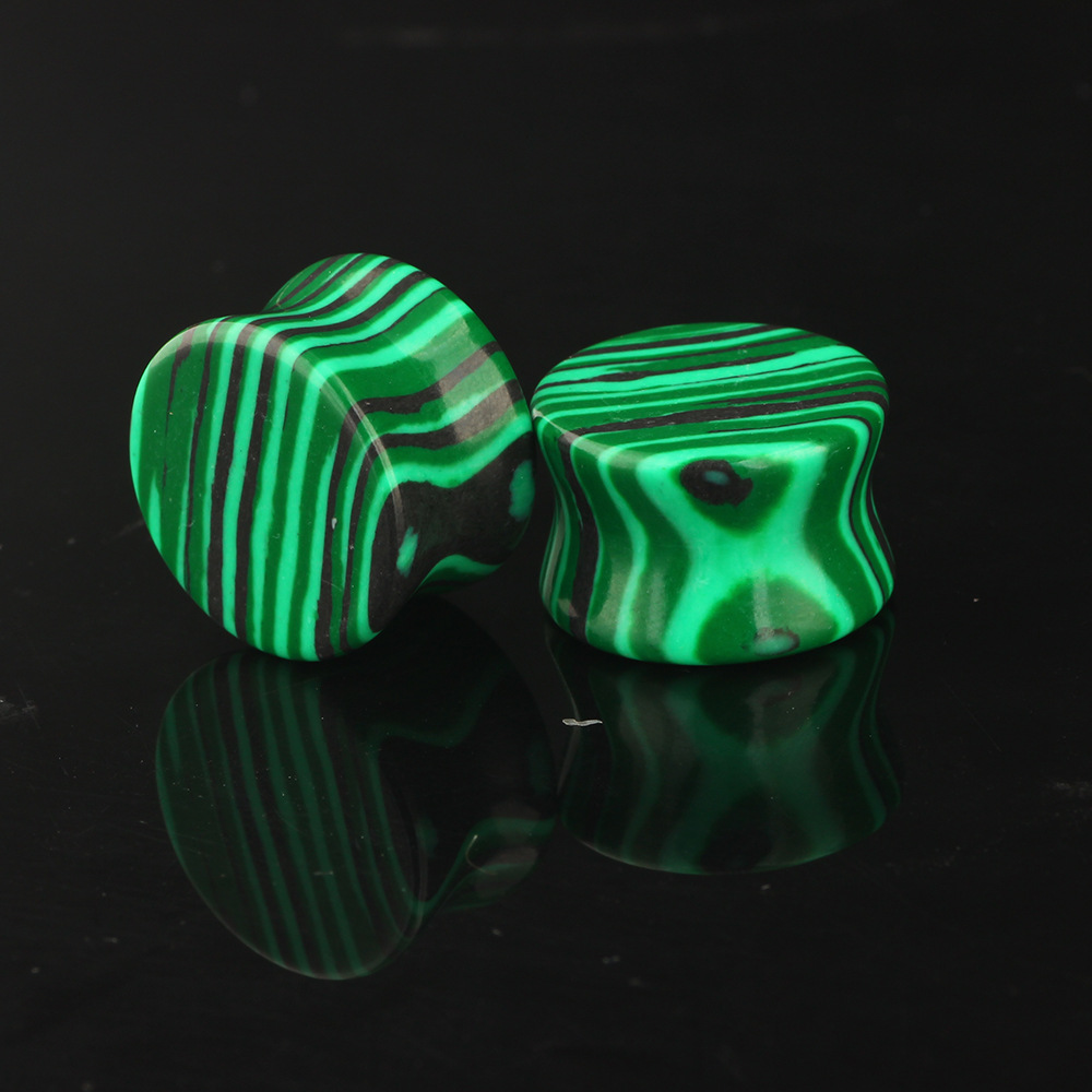 Malachite Real Stone Ear Expander Ear Tunnels Stretching Jewelry for Gauged Ears - Image 3