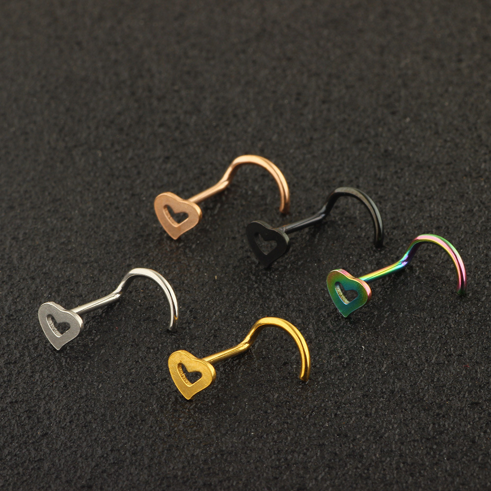 New Love Shaped Hook Nose Nail Stainless Steel Hollow Heart Nose Ring Body Piercing Jewelry - Image 3