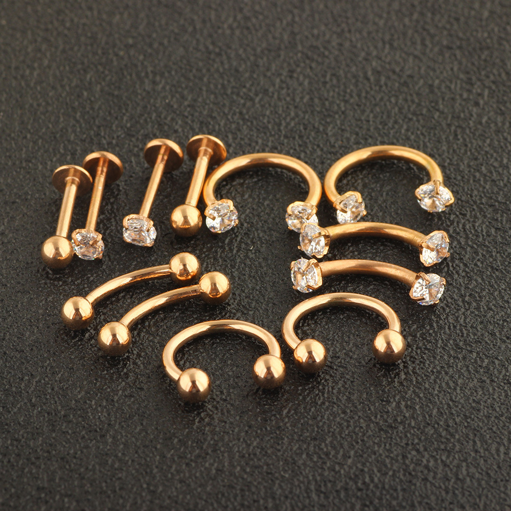 12-Piece Stainless Steel Diamond Stud Earrings Nose Lip Tongue Piercing Jewelry Set - Image 4