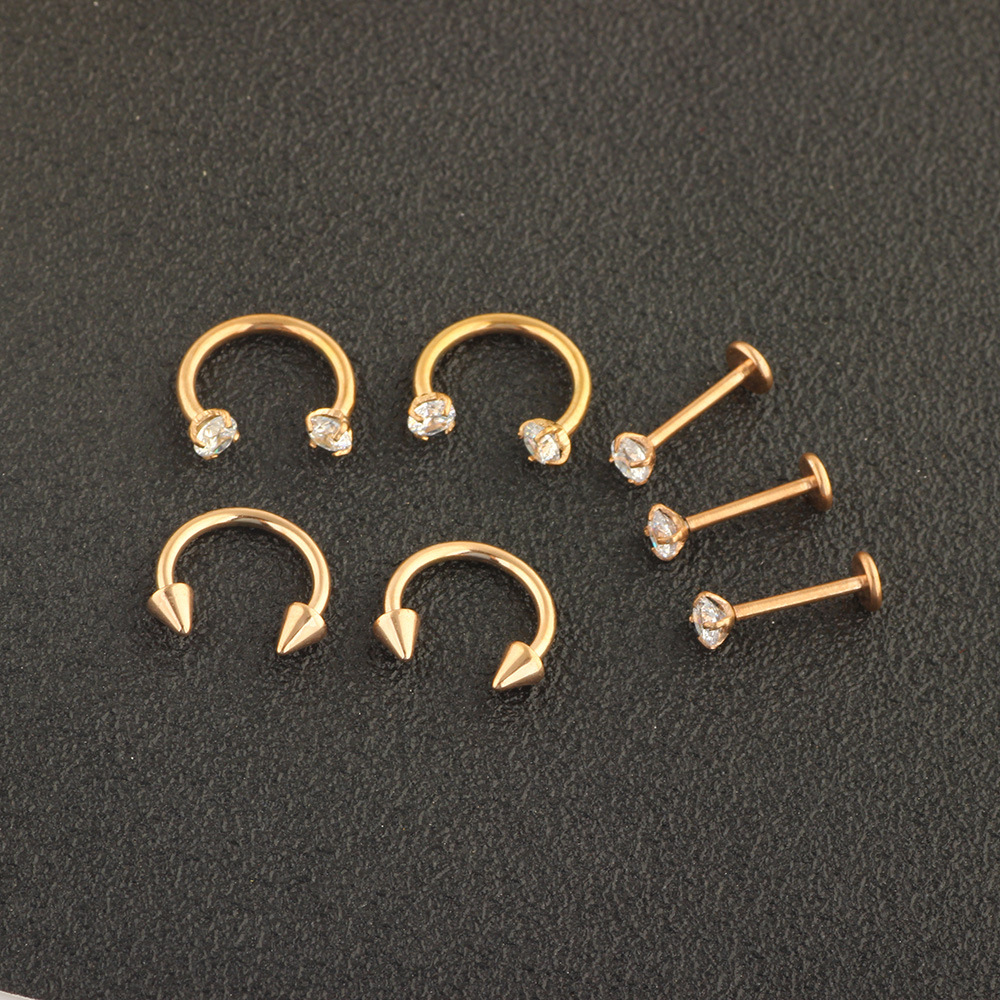 7-Piece Stainless Steel Diamond Earring Nose Nail Lip Tongue Piercing Jewelry Set - Image 2