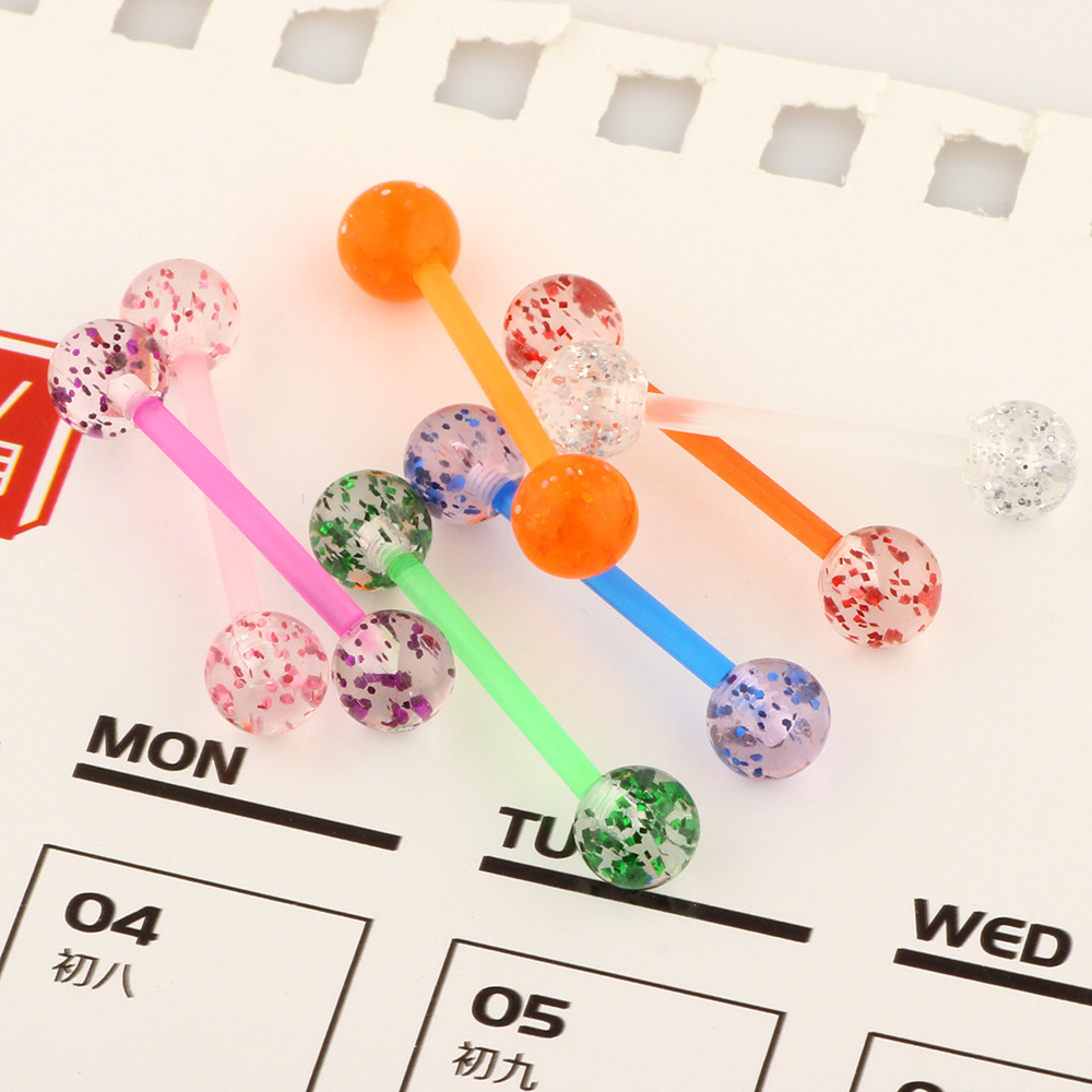 European American Acrylic Sequin Tongue Nail Tongue Ring Soft Rod Cross Border Body Piercing Jewelry - Image 2