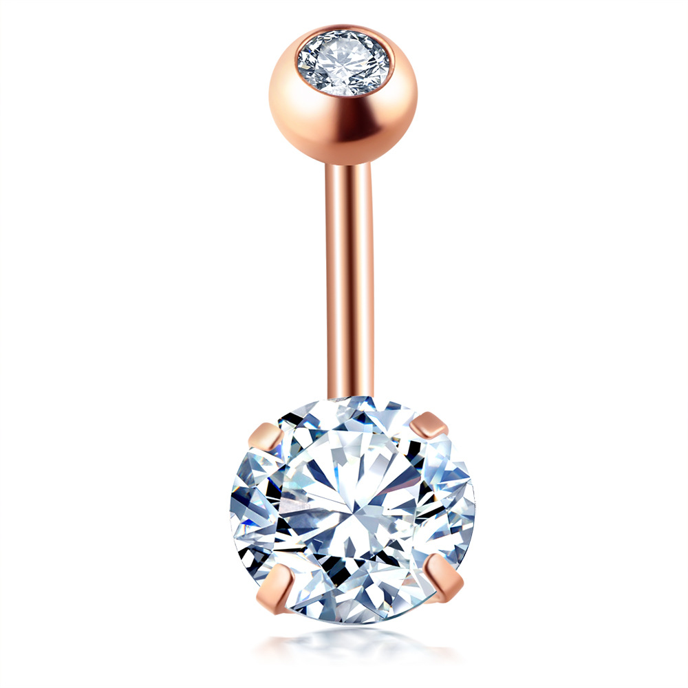 New Small Navel Ring with CZ Gem Stainless Steel Belly Button Piercing Jewelry Peach Fashion - Image 2