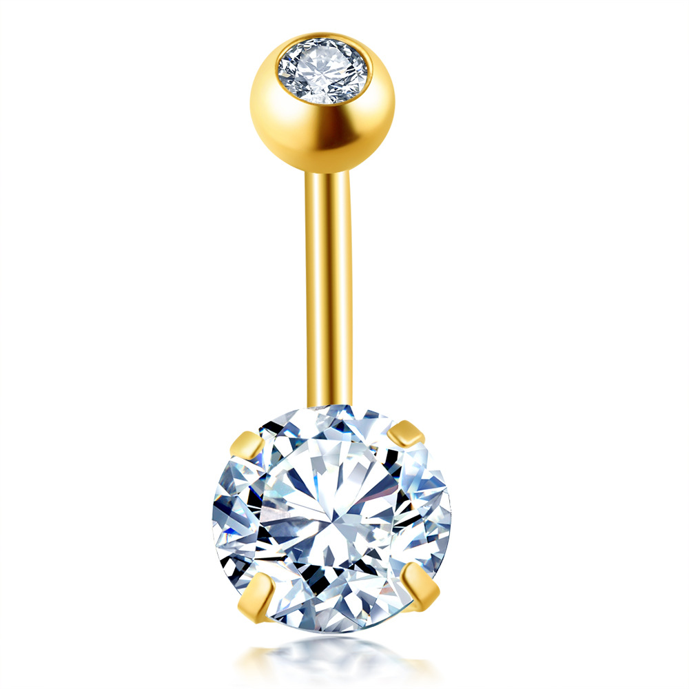 New Small Navel Ring with CZ Gem Stainless Steel Belly Button Piercing Jewelry Peach Fashion - Image 5