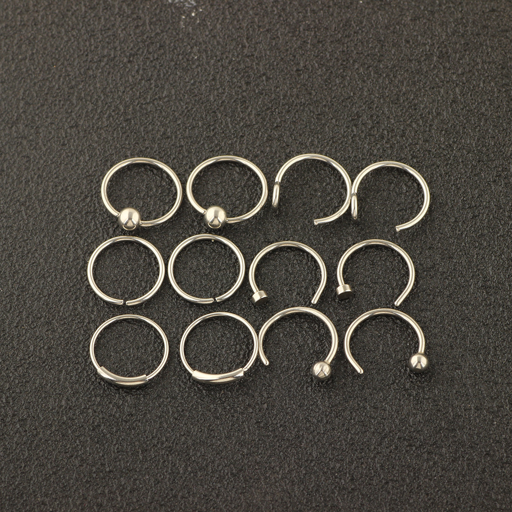 12-Pack Stainless Steel Nose Rings Nose Studs with Blessing Motif - Blue Geometric Earring Piercing Jewelry Set - Image 4