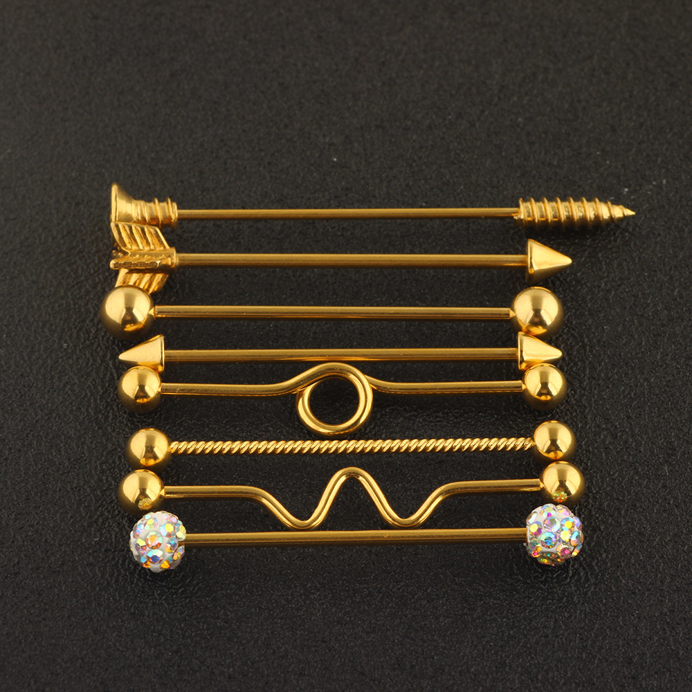 Rose Gold Arrow Screw Ear Expansion Industrial Barbell Double Ear Piercing Straight Bar Set 8Pcs Black - Image 2