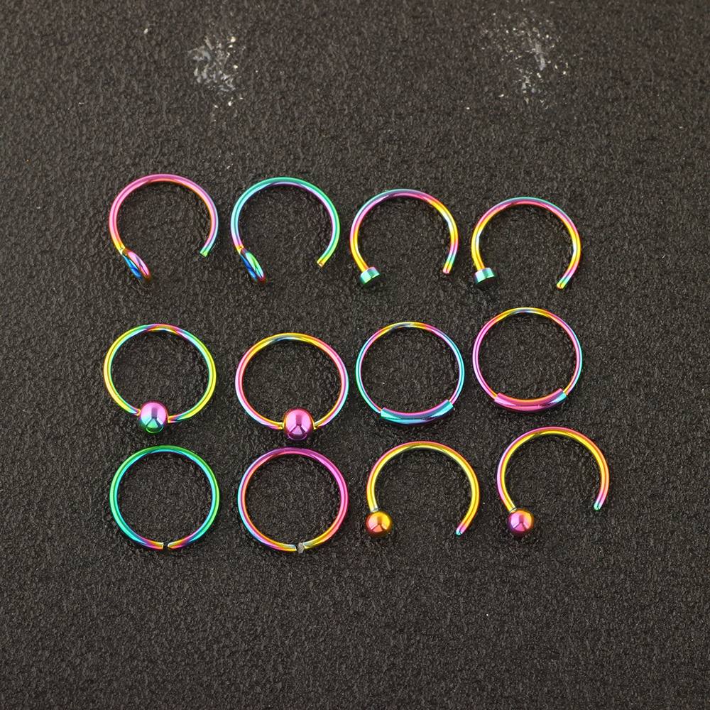 12-Pack Stainless Steel Nose Rings Nose Studs with Blessing Motif - Blue Geometric Earring Piercing Jewelry Set - Image 2