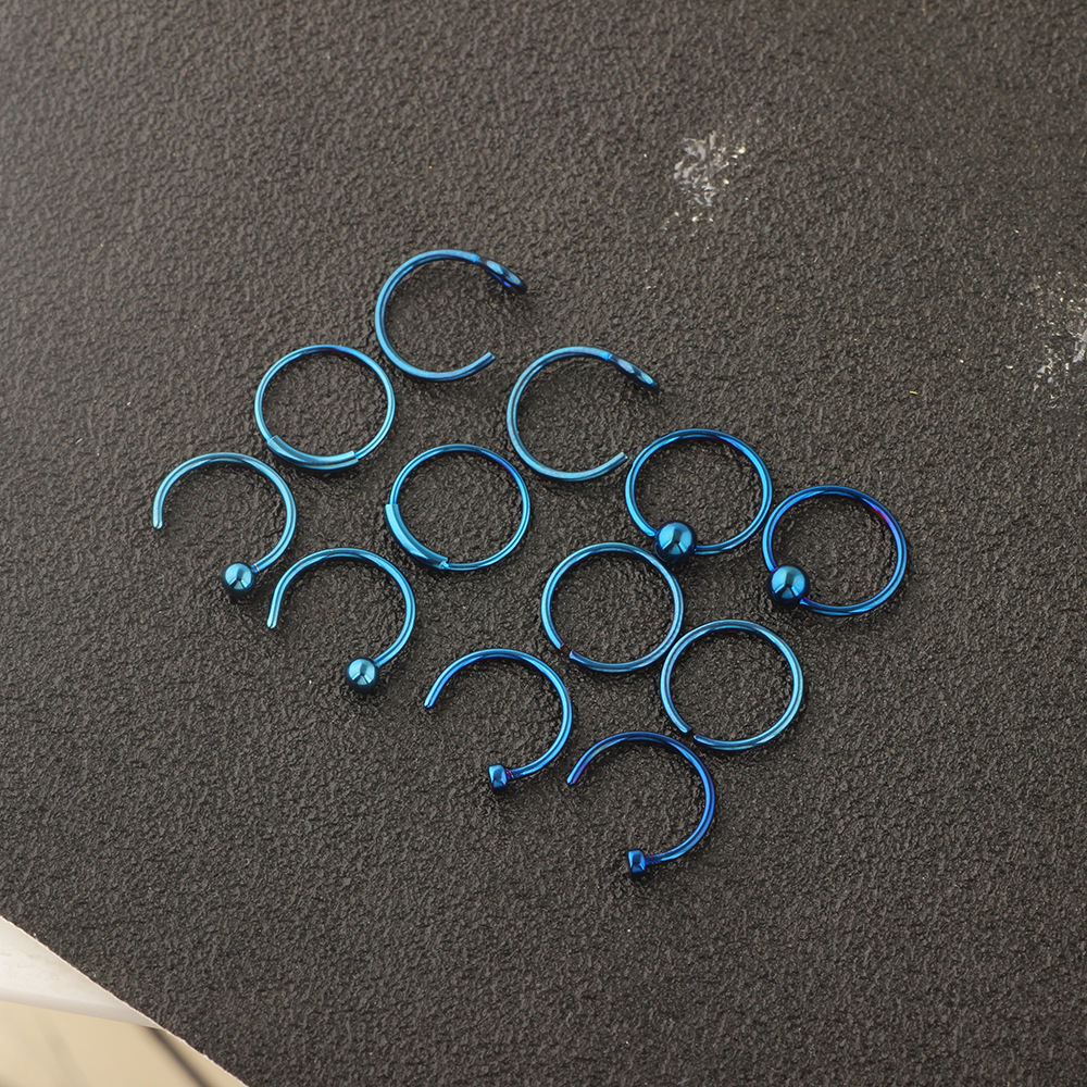 12-Pack Stainless Steel Nose Rings Nose Studs with Blessing Motif - Blue Geometric Earring Piercing Jewelry Set - Image 3