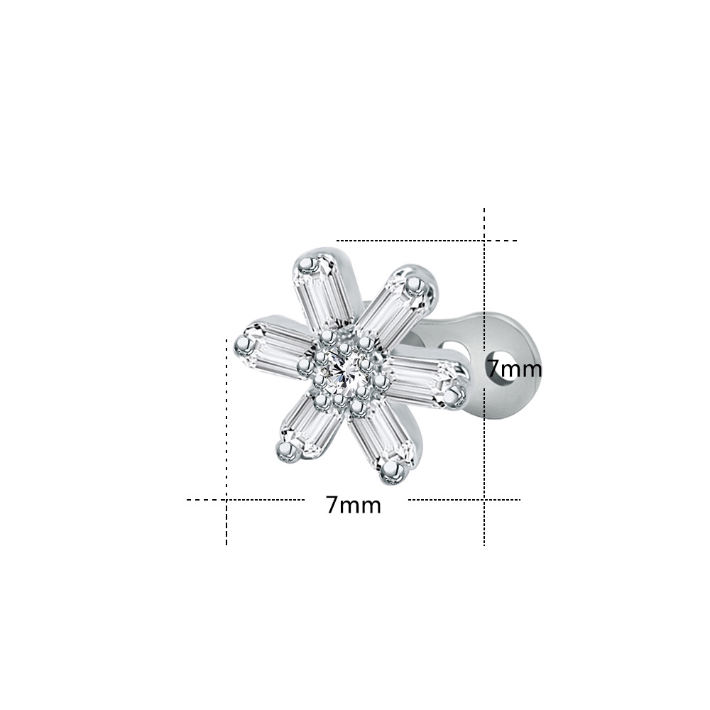 White Zircon Daisy Nail Implant Body Piercing Jewelry 316L Surgical Steel Flat Back Stud - Image 5
