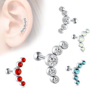 Heart Shape Stainless Steel Cartilage Stud Earrings for Women Men Gold Tone with White Crystal