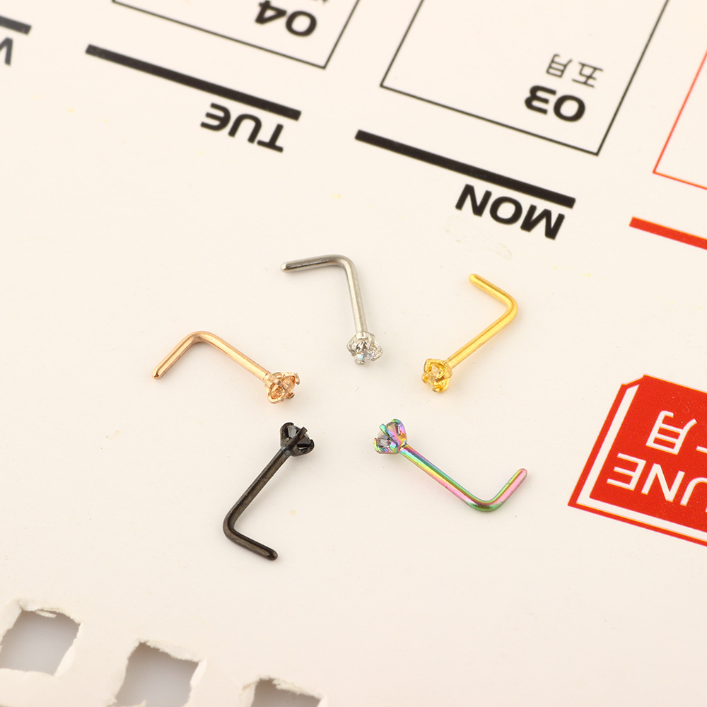 European American Style Zircon Triple Nose Nail Stainless Steel Nose Stud Body Piercing Jewelry 5pcs Set - Image 4