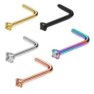 European American Style Zircon Triple Nose Nail Stainless Steel Nose Stud Body Piercing Jewelry 5pcs Set