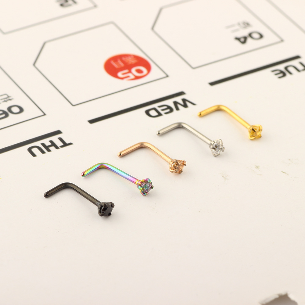 European American Style Zircon Triple Nose Nail Stainless Steel Nose Stud Body Piercing Jewelry 5pcs Set - Image 2