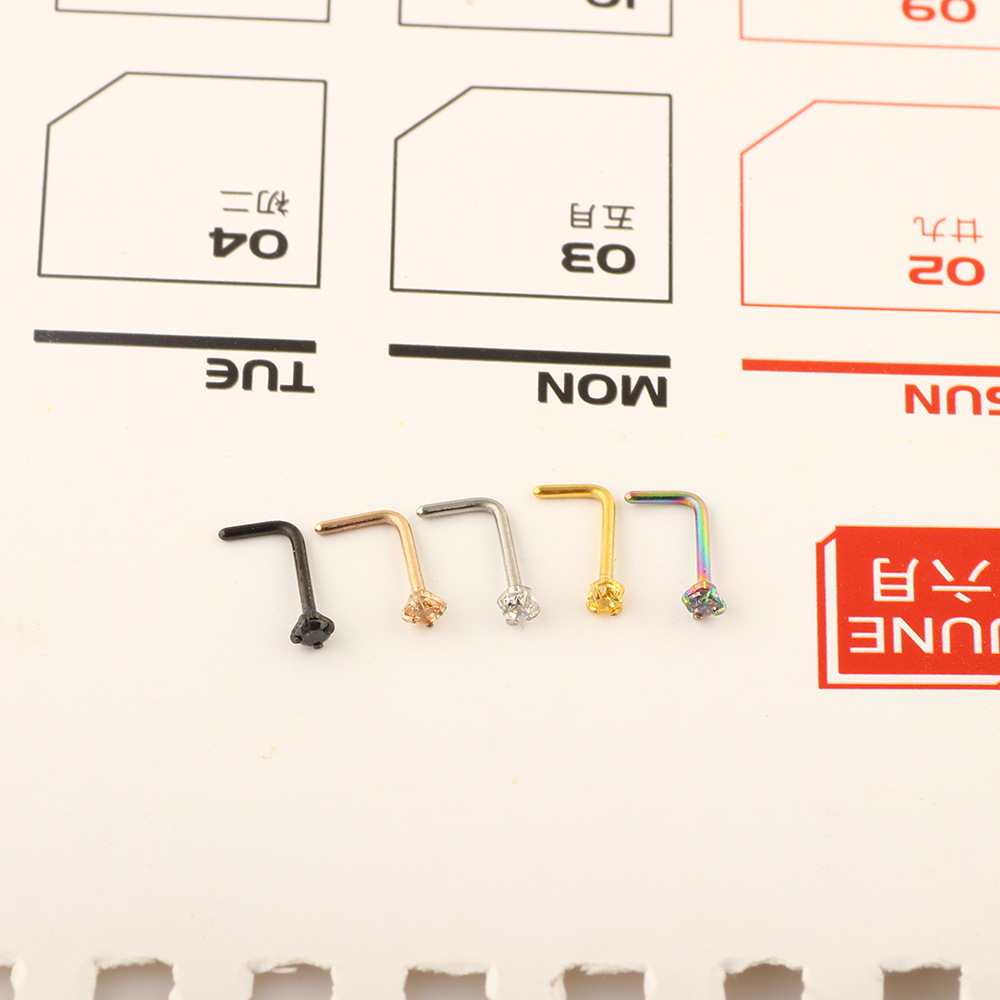 European American Style Zircon Triple Nose Nail Stainless Steel Nose Stud Body Piercing Jewelry 5pcs Set - Image 5