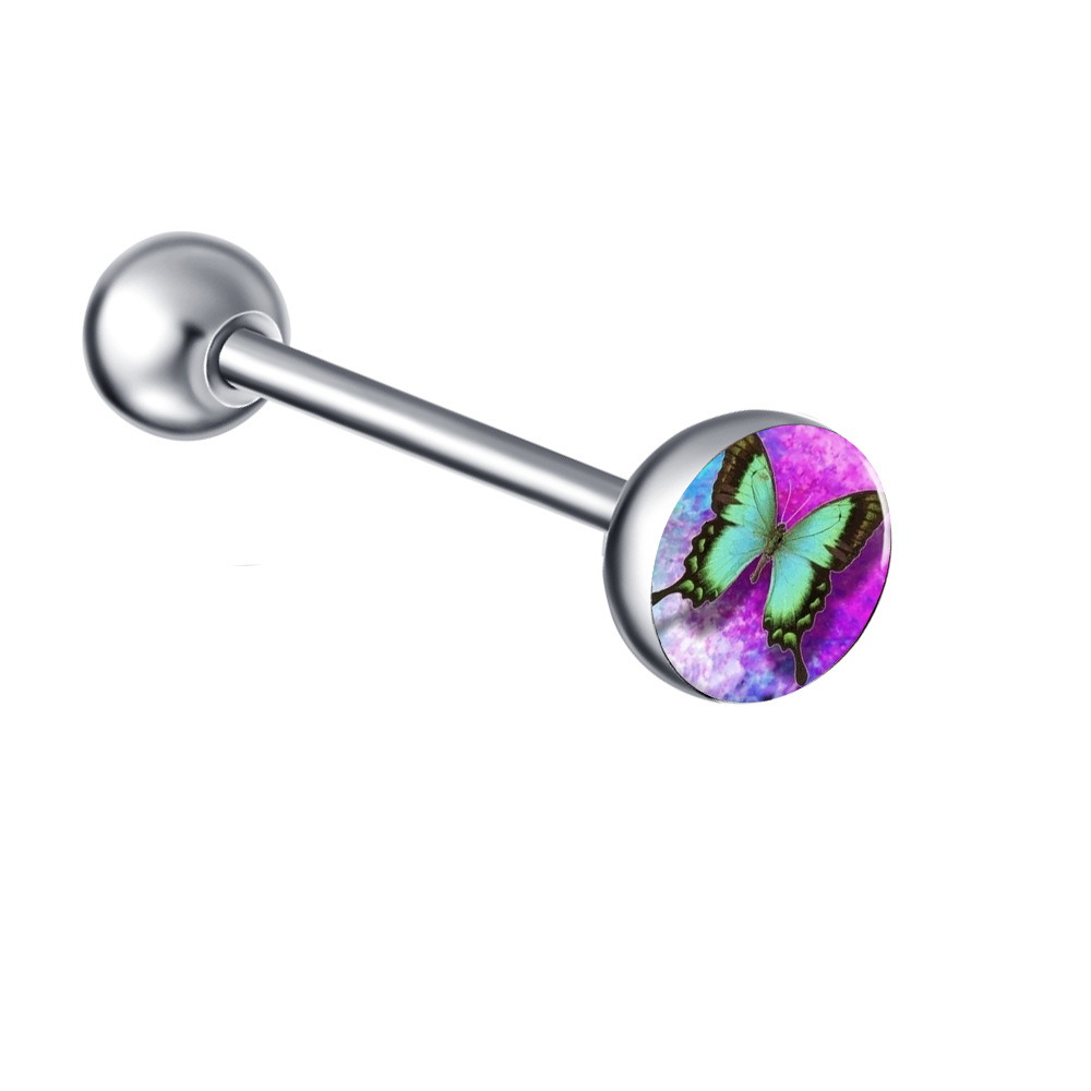 Mixed Color Pattern Stainless Steel Straight Barbell Tongue Piercing Jewelry Insect Style Ethnic - Image 5
