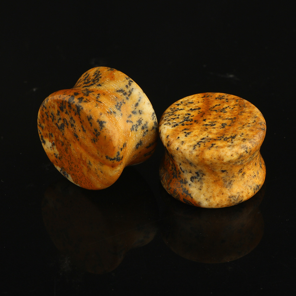 European American Leopard Stone Horn Ear Expander 16mm Single Heart Shape Stone Ear Gauges Plug - Image 2