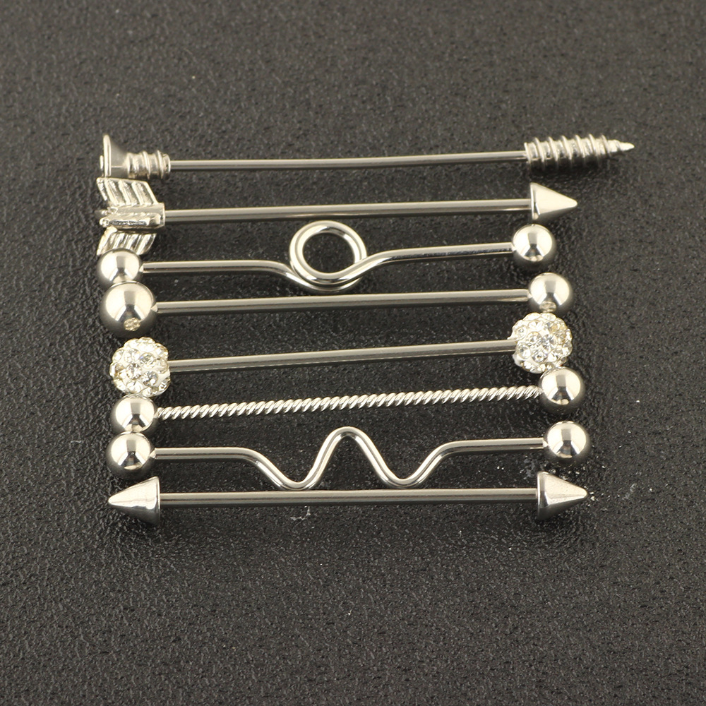 Rose Gold Arrow Screw Ear Expansion Industrial Barbell Double Ear Piercing Straight Bar Set 8Pcs Black - Image 3