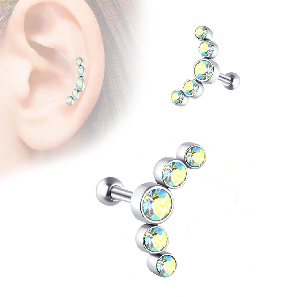 Heart Shape Stainless Steel Cartilage Stud Earrings for Women Men Gold Tone with White Crystal - Image 5