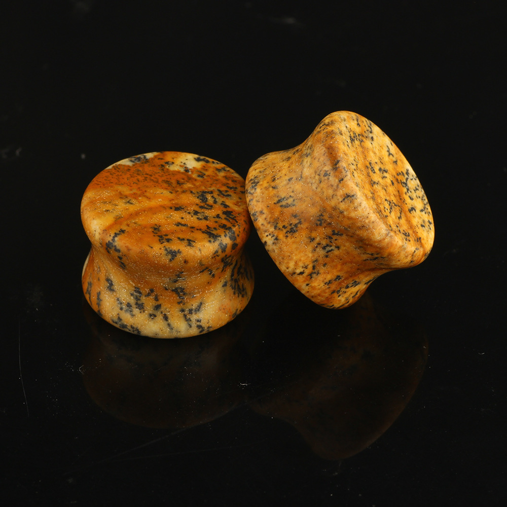 European American Leopard Stone Horn Ear Expander 16mm Single Heart Shape Stone Ear Gauges Plug - Image 4
