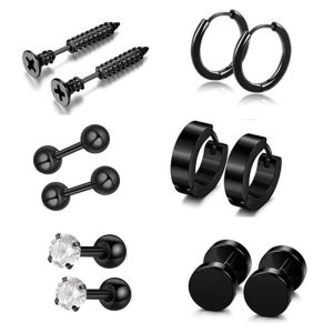 Amazon Stainless Steel Ear Stud Earrings Set - 12 Pieces European American Hip Hop Jewelry Barbell Zircon Ear Buckle Ear Pin