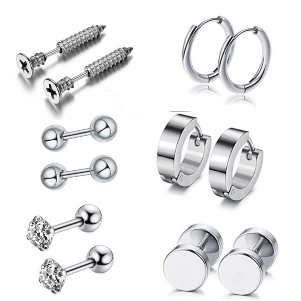 Amazon Stainless Steel Ear Stud Earrings Set - 12 Pieces European American Hip Hop Jewelry Barbell Zircon Ear Buckle Ear Pin - Image 4