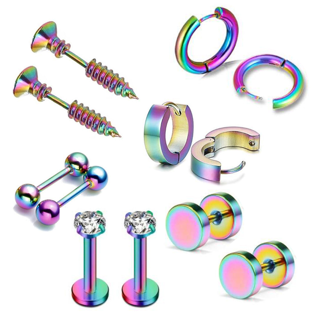 Amazon Stainless Steel Ear Stud Earrings Set - 12 Pieces European American Hip Hop Jewelry Barbell Zircon Ear Buckle Ear Pin - Image 3