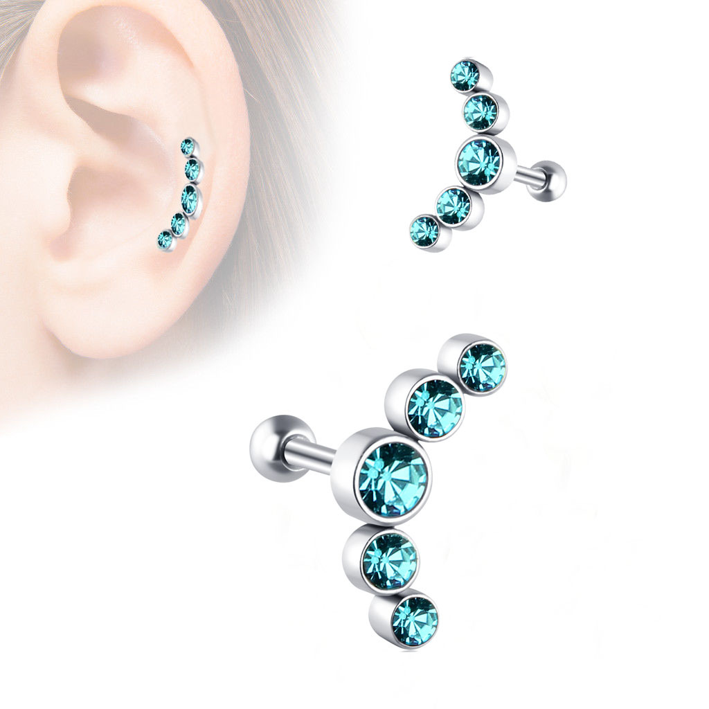 Heart Shape Stainless Steel Cartilage Stud Earrings for Women Men Gold Tone with White Crystal - Image 2