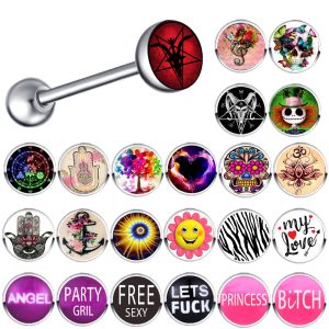 Mixed Color Pattern Stainless Steel Straight Barbell Tongue Piercing Jewelry Insect Style Ethnic