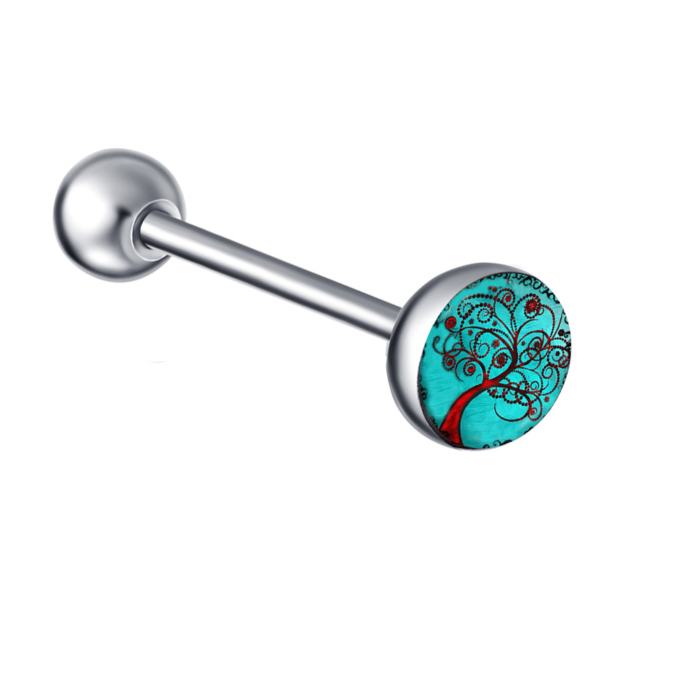 Mixed Color Pattern Stainless Steel Straight Barbell Tongue Piercing Jewelry Insect Style Ethnic - Image 2